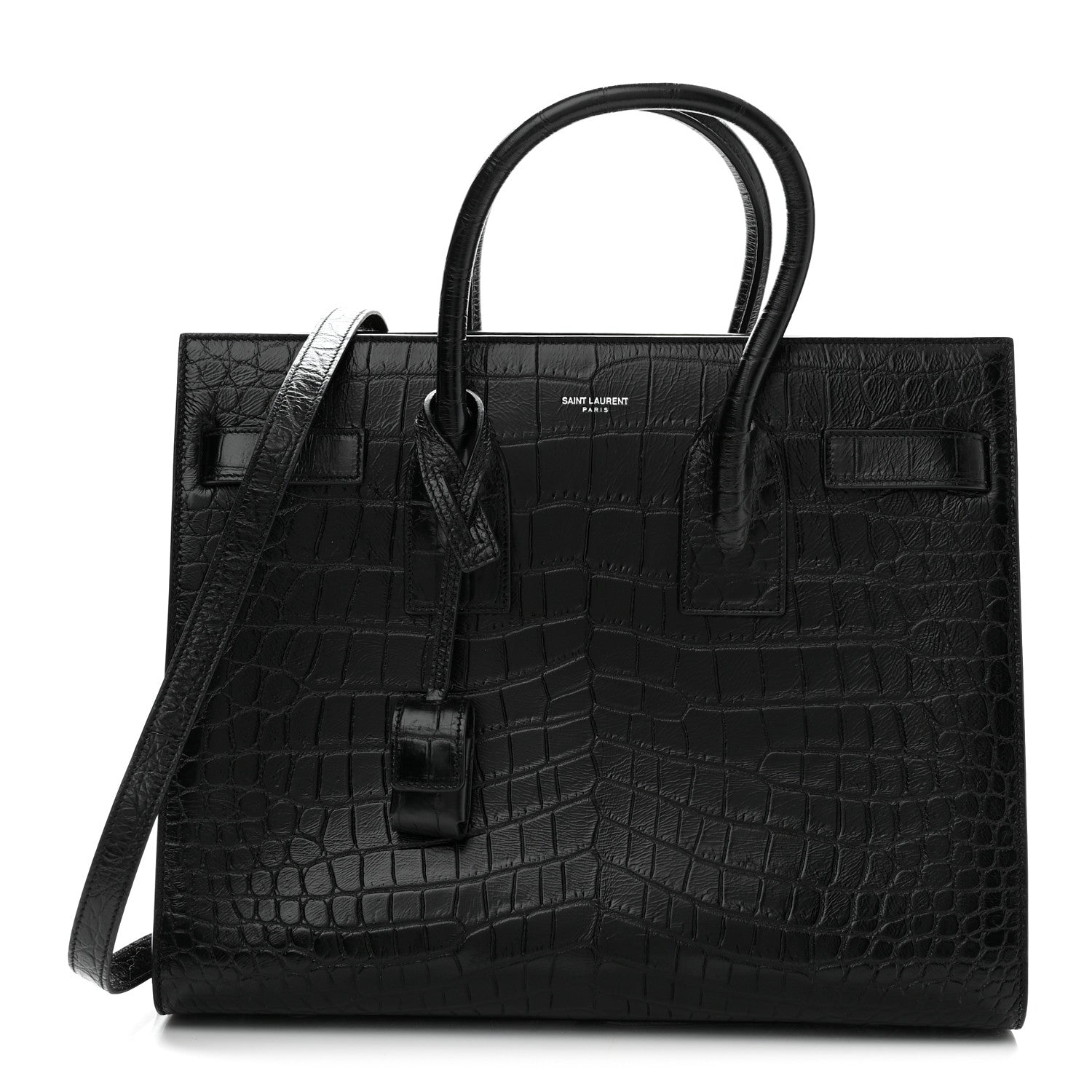 Calfskin Crocodile Embossed Small Sac de Jour Black