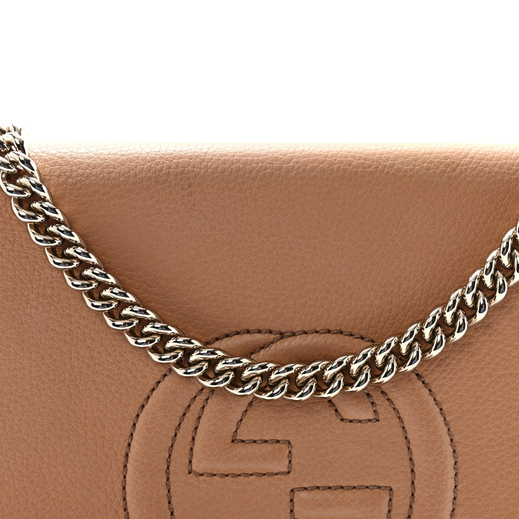 Pebbled Calfskin Medium Soho Flap Crossbody Camelia