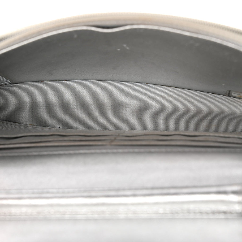 Metallic Lambskin Quilted Wallet On Chain WOC Silver
