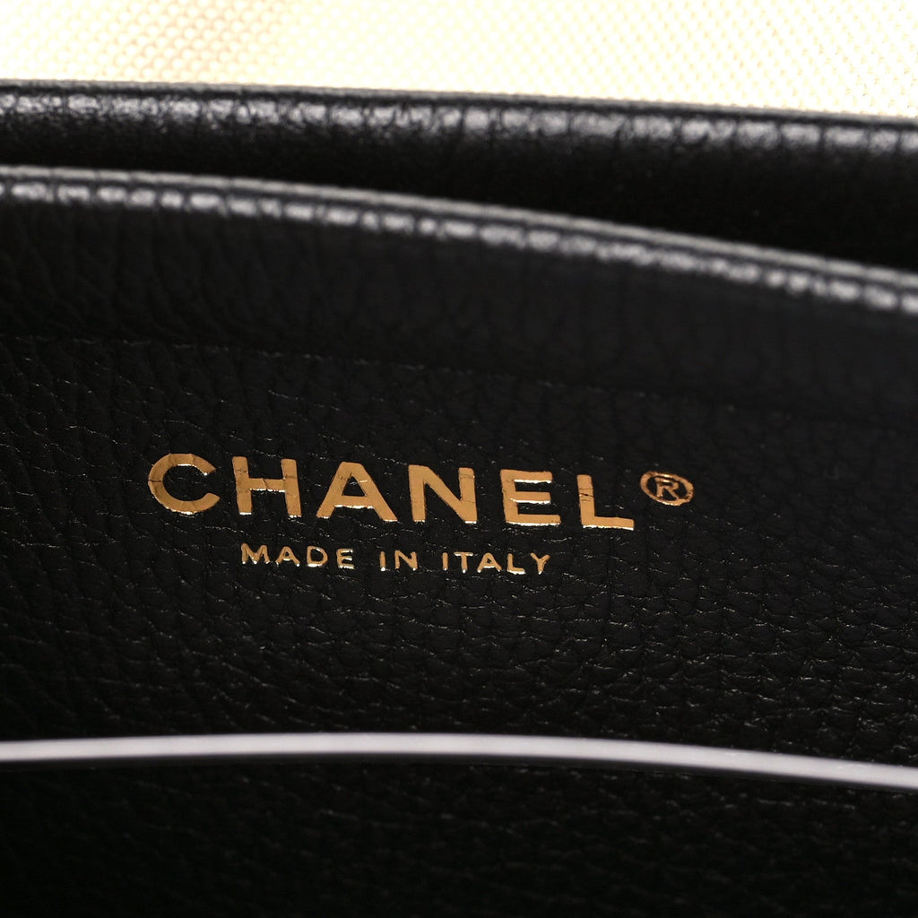 Grained Calfskin Stitched Urban Essentials Small Shopping Bag Black
