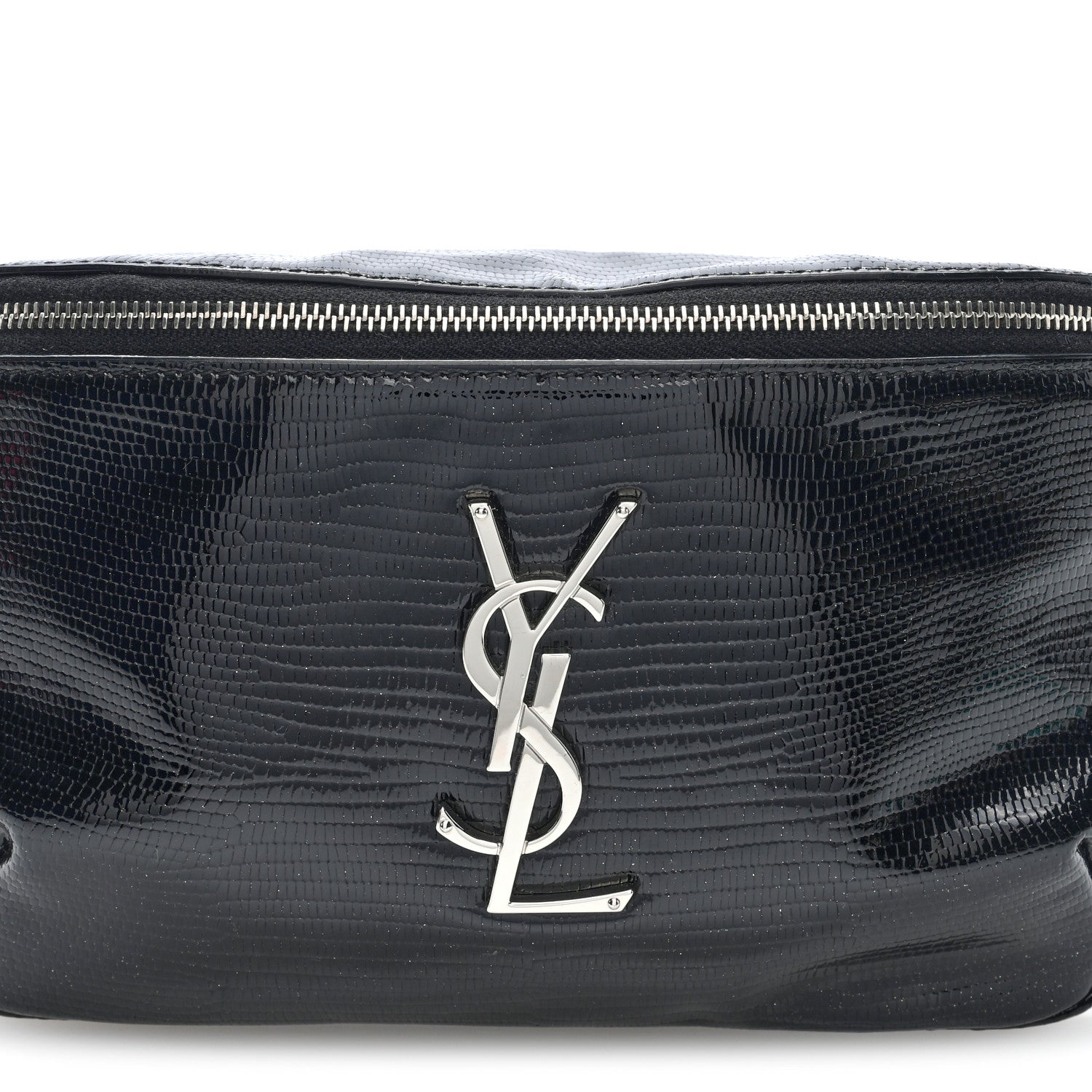 Lizard Embossed Calfskin Belt Bag Black