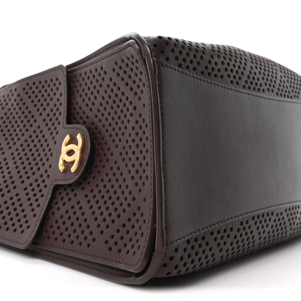 Perforated Calfskin Small Chanel 25 Handbag Dark Brown