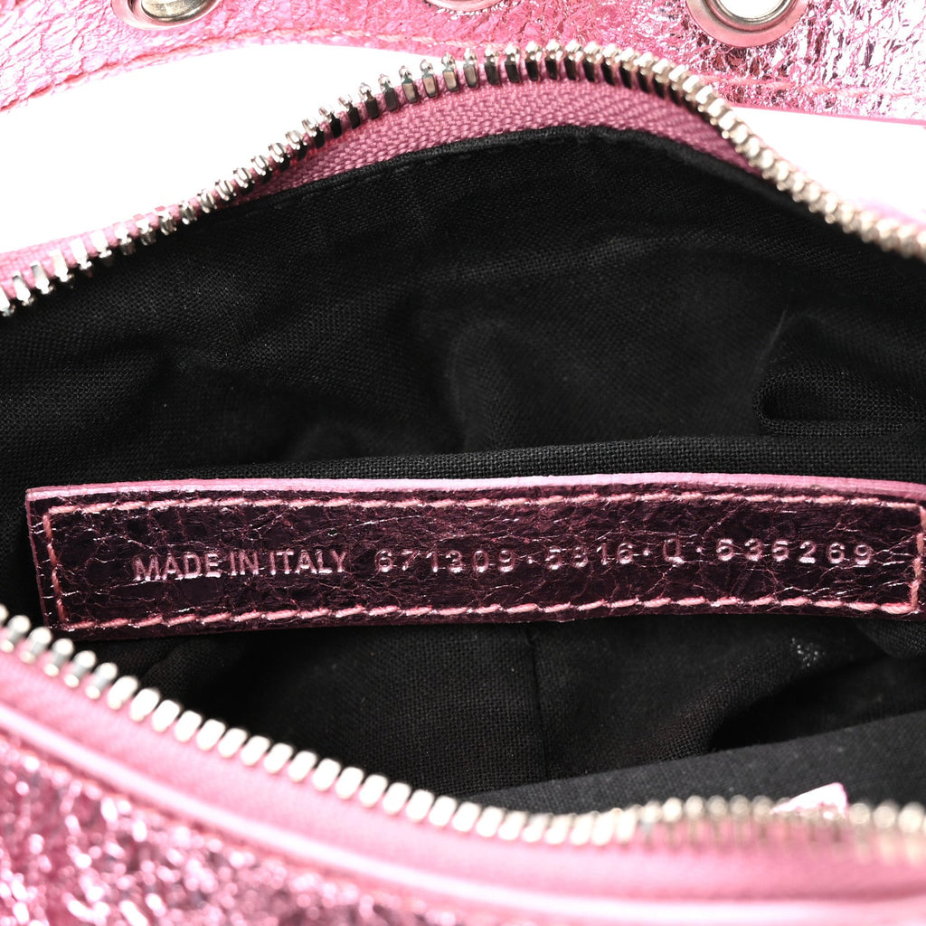 Metallic Agneau Arena Crystal Le Cagole Shoulder Bag XS Met Pink
