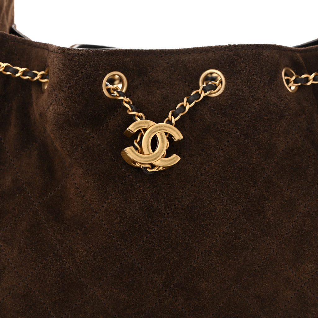 Suede Quilted Small Chanel 25 Handbag Dark Brown