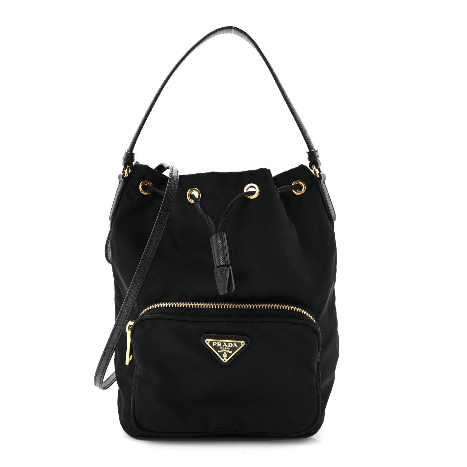 Saffiano Tessuto Nylon Mini Bucket Crossbody Bag Black