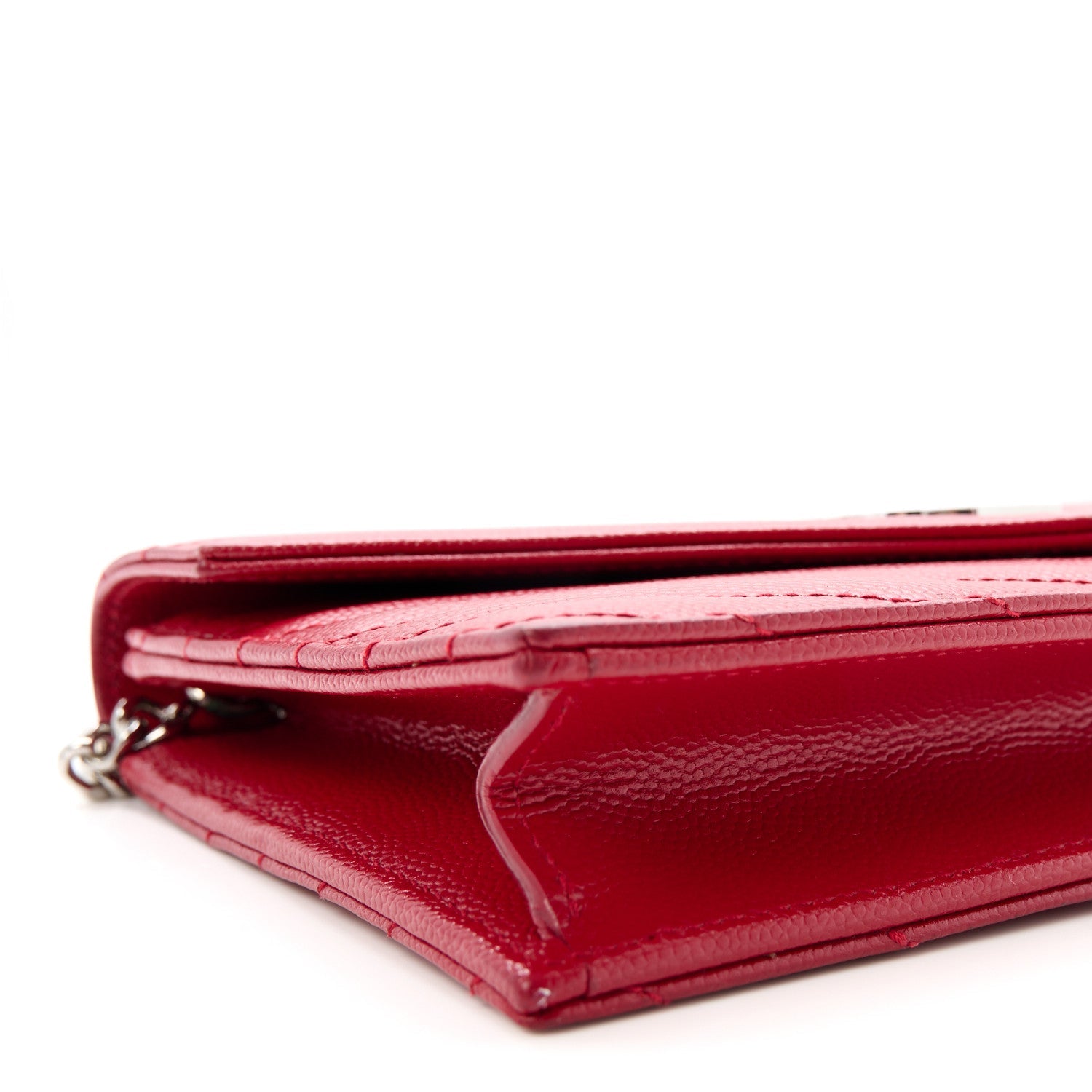 Grain De Poudre Matelasse Chevron Monogram Envelope Chain Wallet New Red