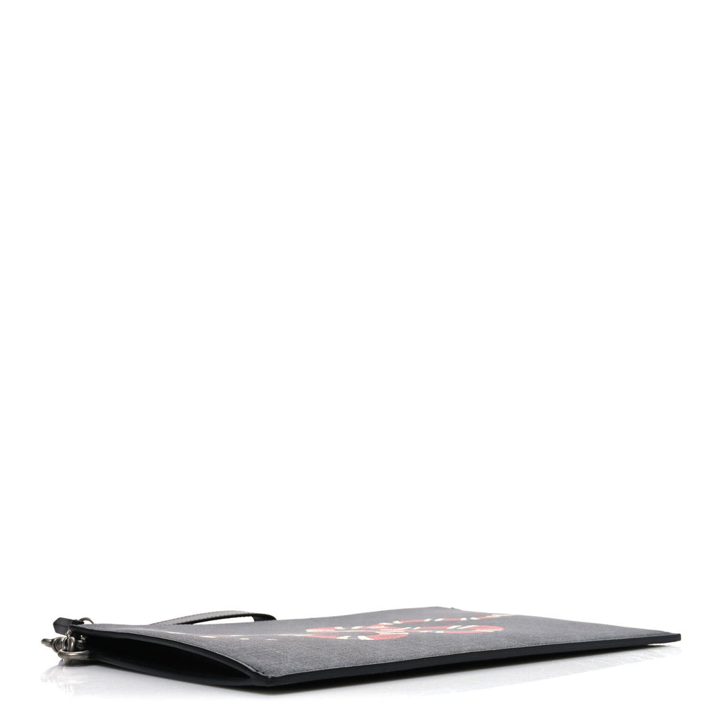 GG Supreme Monogram Kingsnake Zip Wristlet Pouch Black Grey