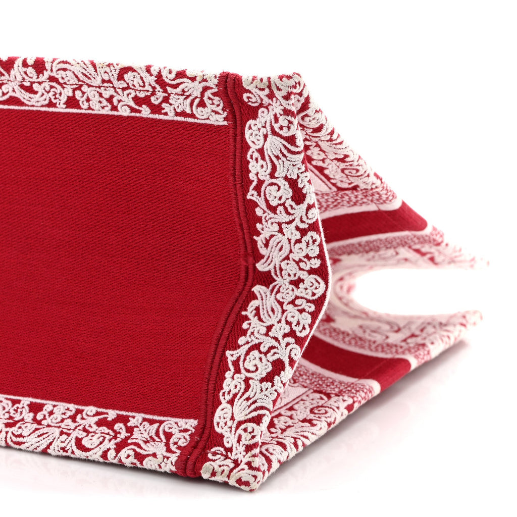 Canvas Embroidered Medium Book Tote Red White