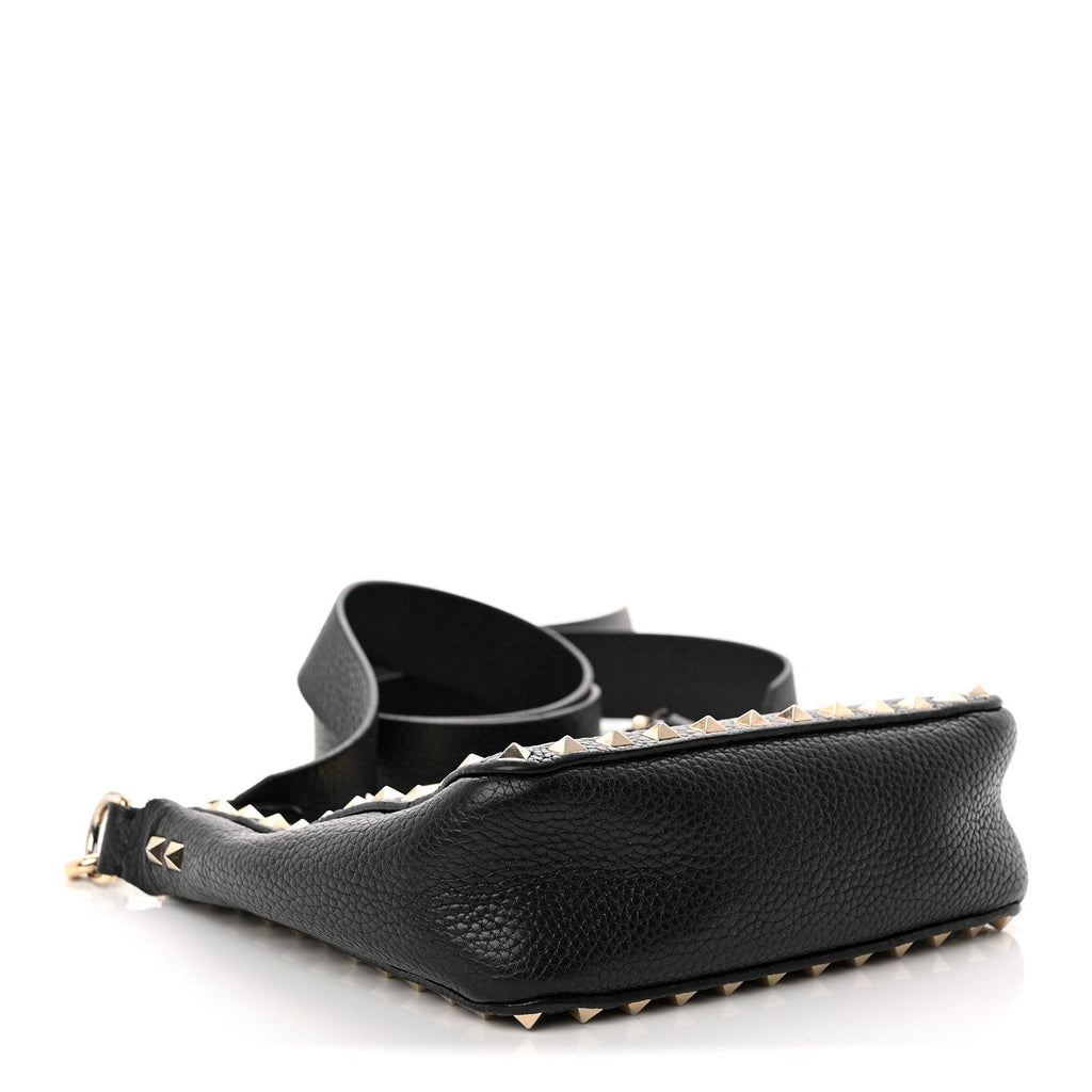 Pebbled Calfskin Mini Rockstud Flip-Lock Messenger Bag Black