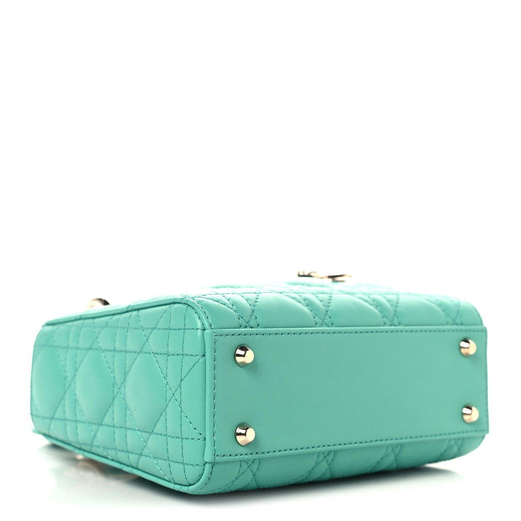 Lambskin Cannage Mini Lady Dior Aquamarina