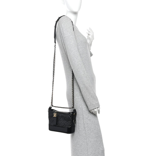 Aged Calfskin Quilted Small Gabrielle Hobo Black