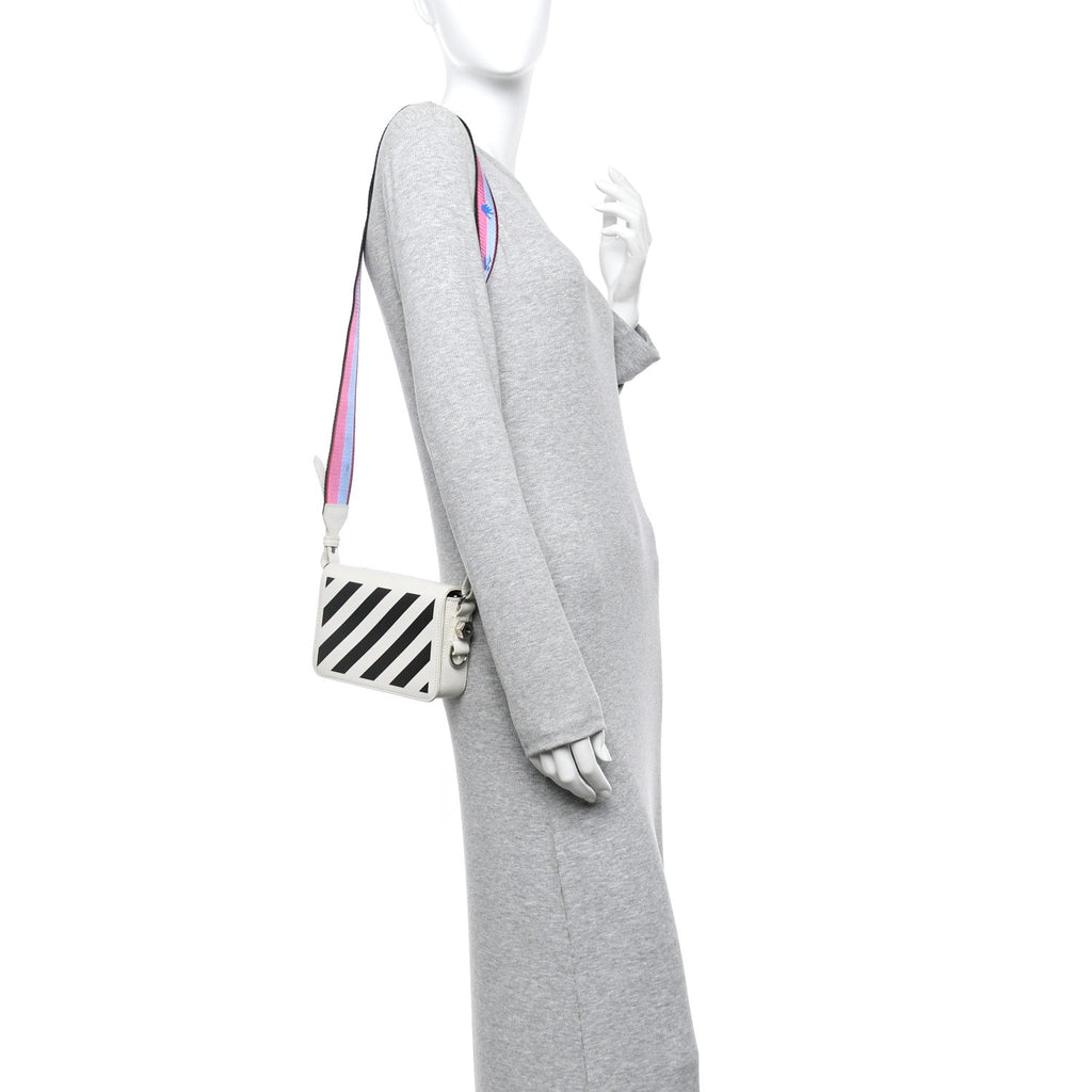Saffiano Striped Mini Diag Binder Clip Bag White