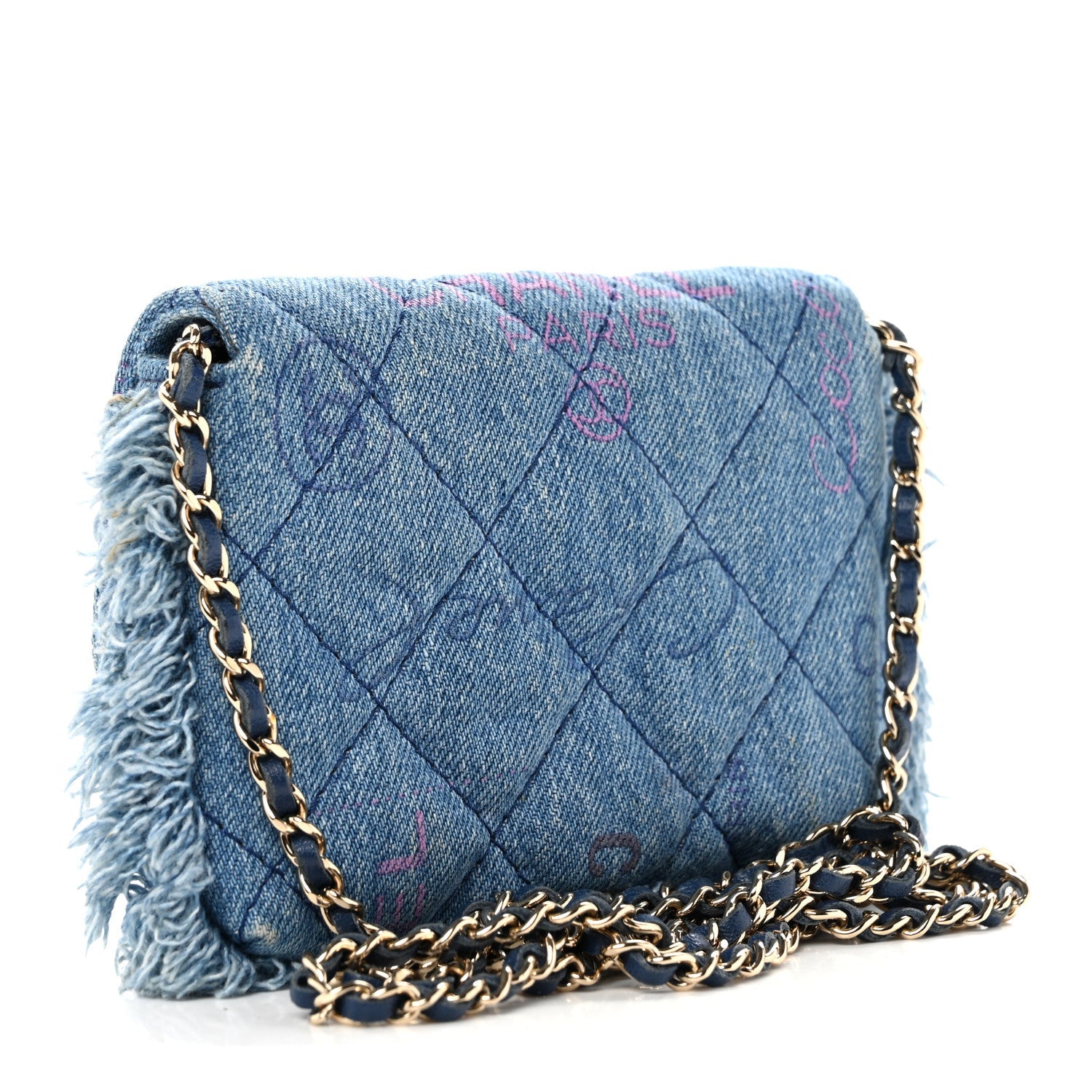 Denim Quilted Denim Mood Clutch With Chain Blue Multicolor