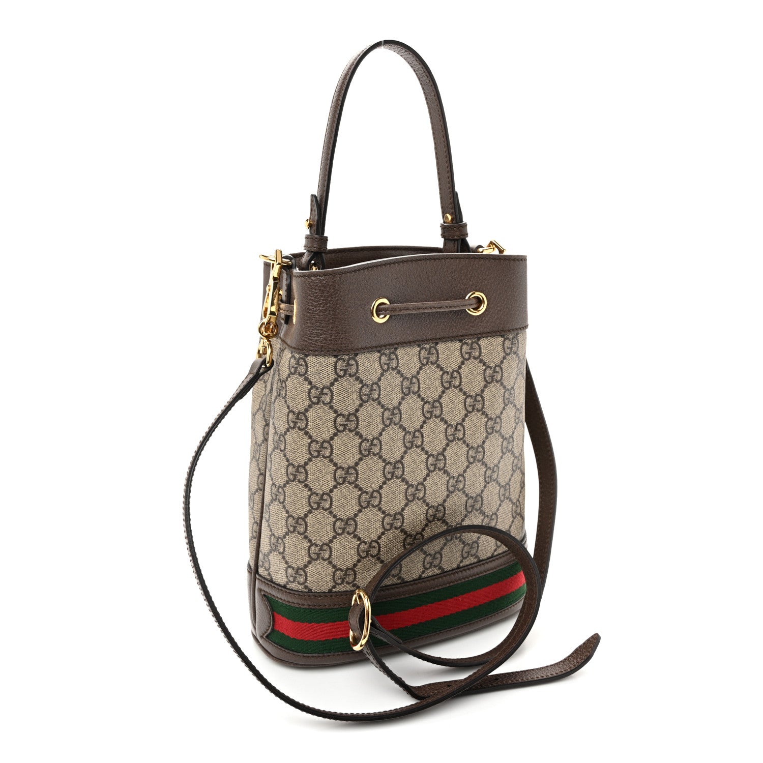 GG Supreme Monogram Web Small Ophidia Bucket Bag Brown