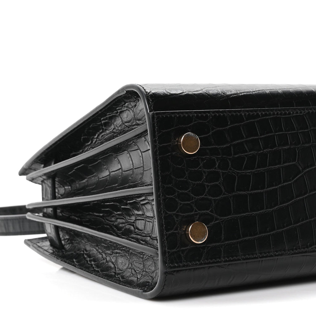 Calfskin Crocodile Embossed Baby Sac De Jour Black