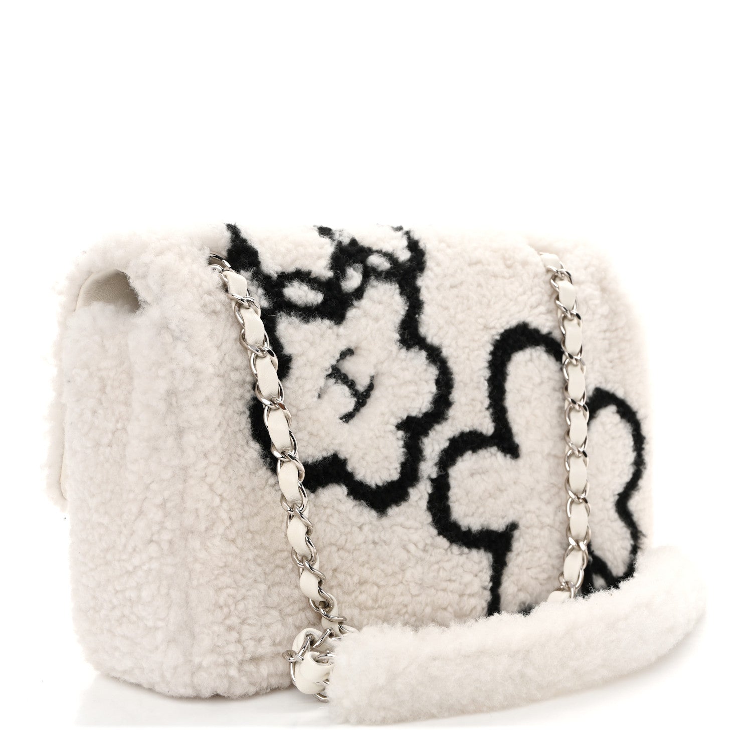 Wool Shearling Medium Single Flap Ecru Black
