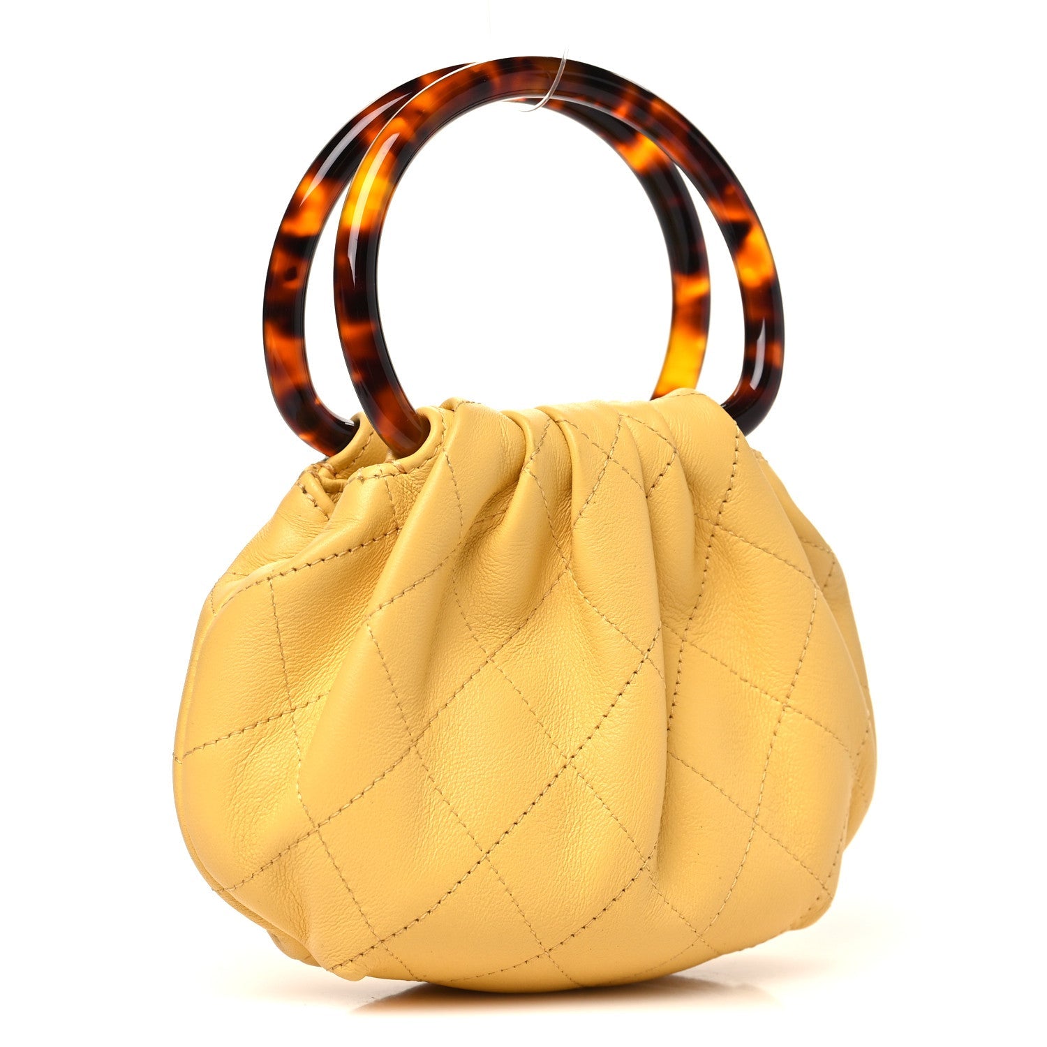 Lambskin Plexiglass Tortoise Shell Quilted Mini Pouch Yellow