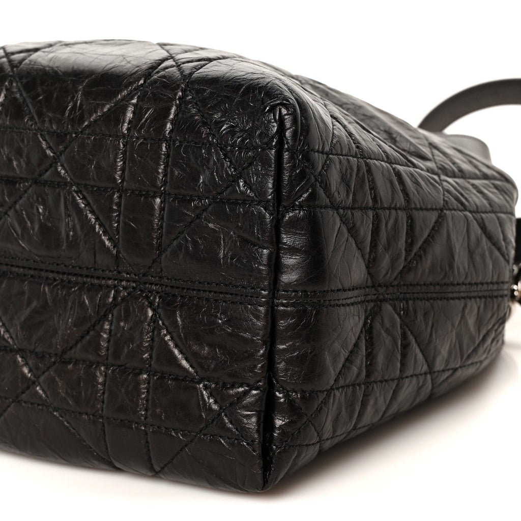 Crinkled Calfskin Macrocannage Small Toujours Vertical Tote Black