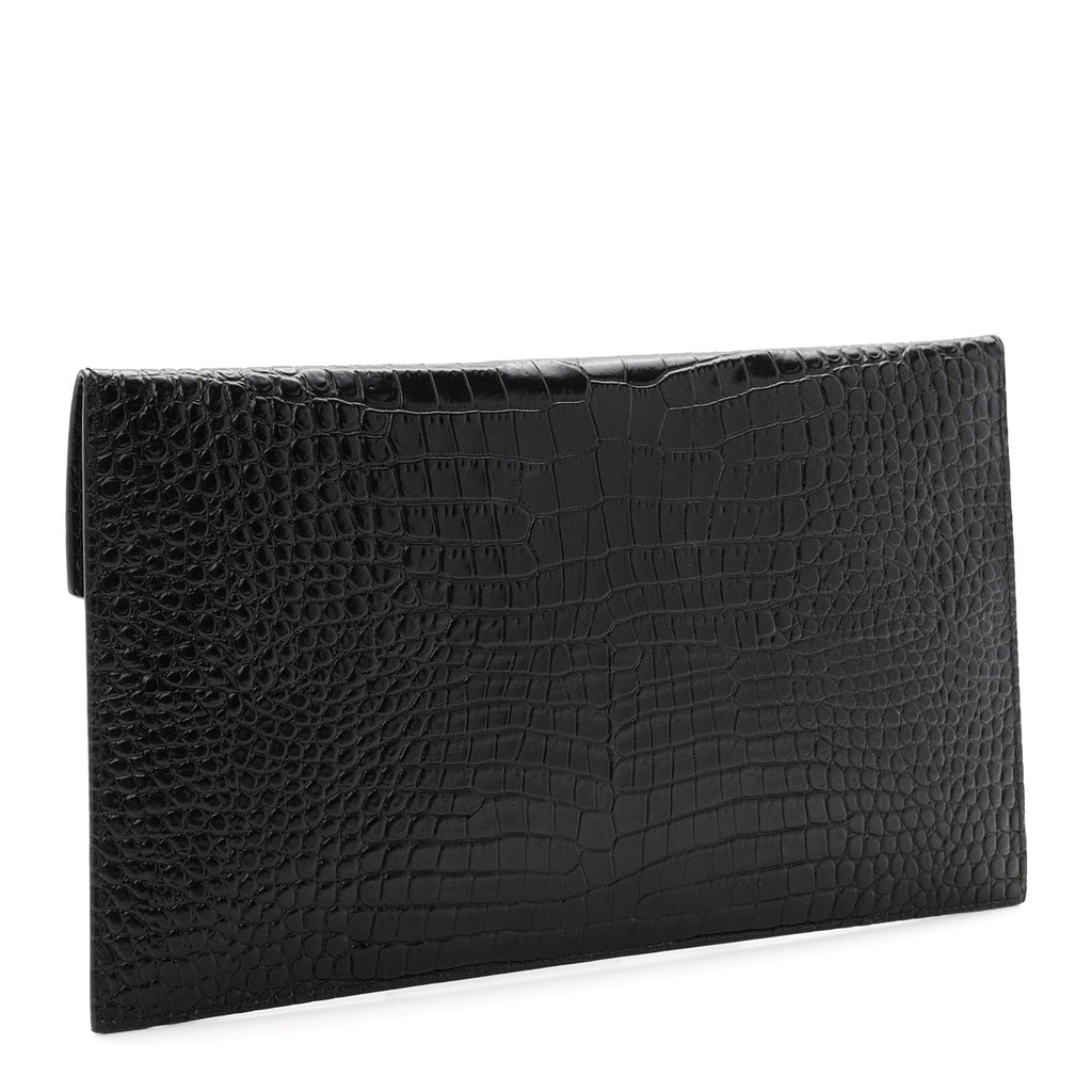 Calfskin Crocodile Embossed Uptown Monogram Pouch Black