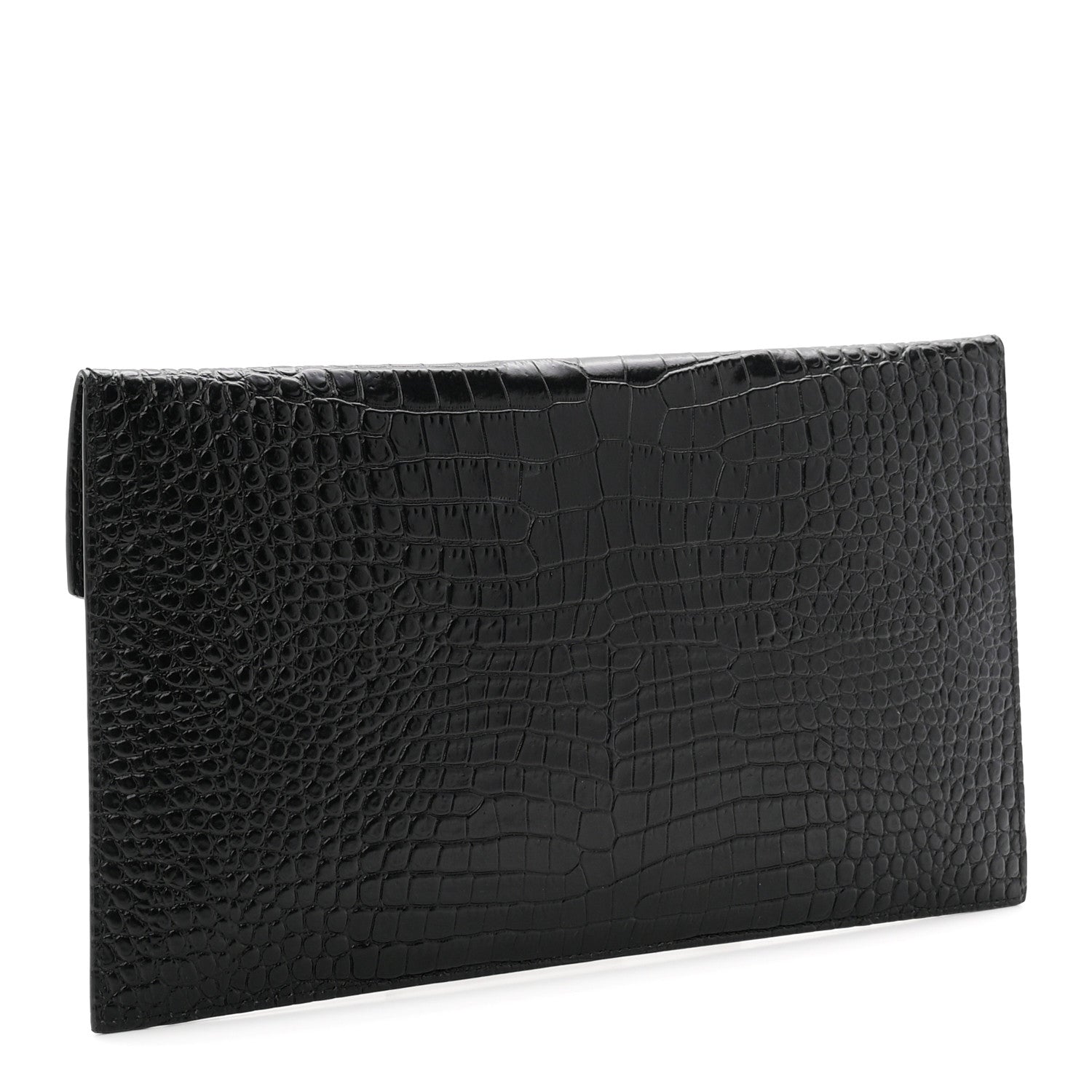 Calfskin Crocodile Embossed Uptown Monogram Pouch Black