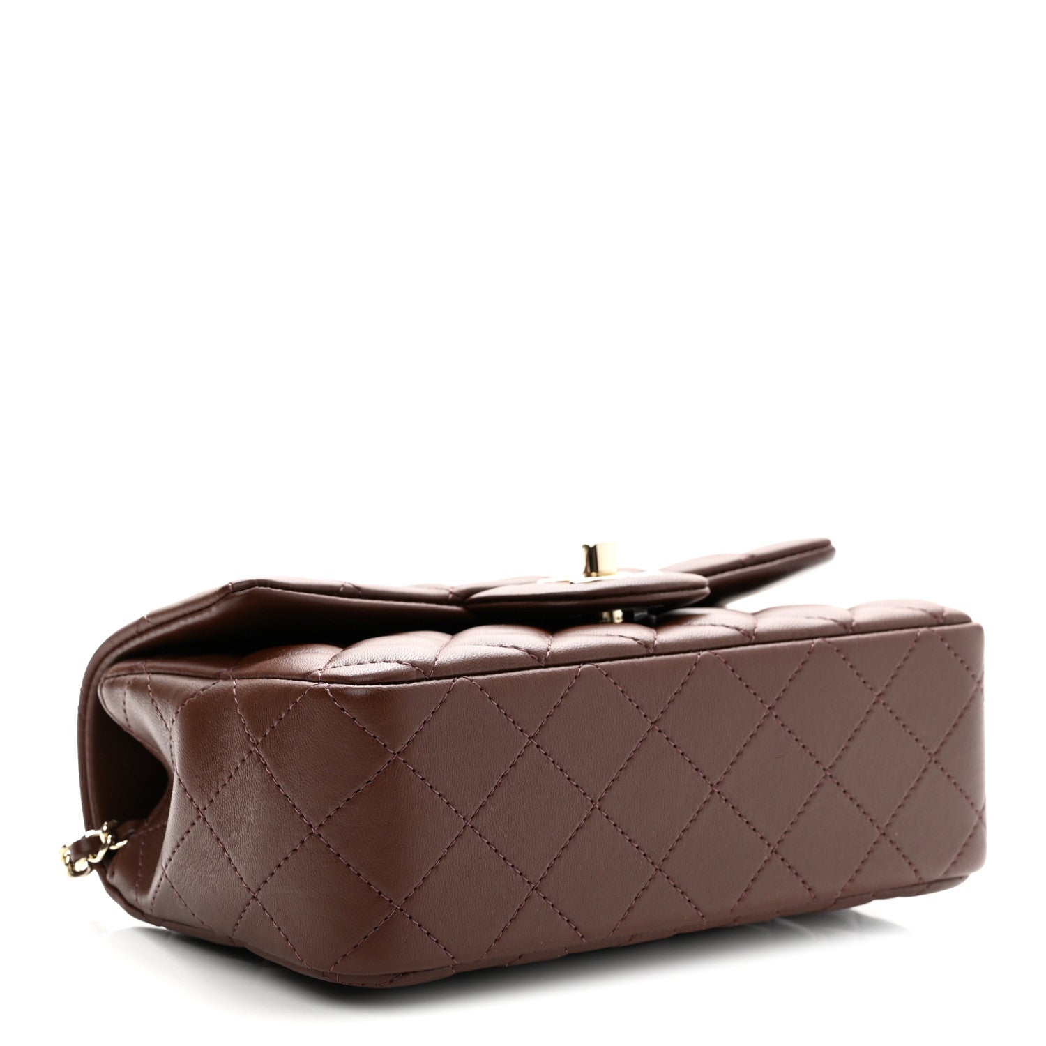 Lambskin Quilted Mini Top Handle Rectangular Flap Dark Brown