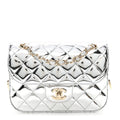 Mirror Calfskin Metallic Calfskin Quilted Hollywood Boulevard Mini Flap With Star Coin Purse Silver