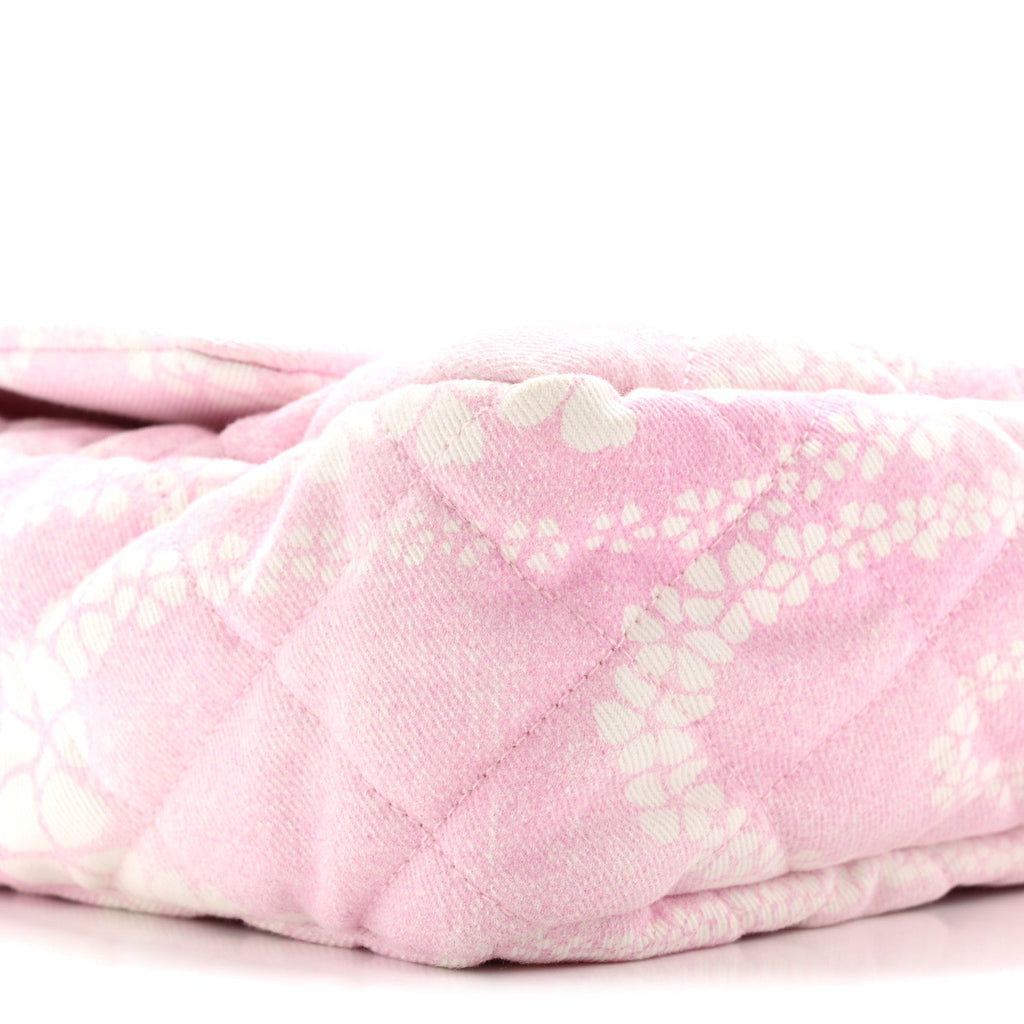 Printed Denim Quilted Medium Single Flap Bag Pink White Pink White