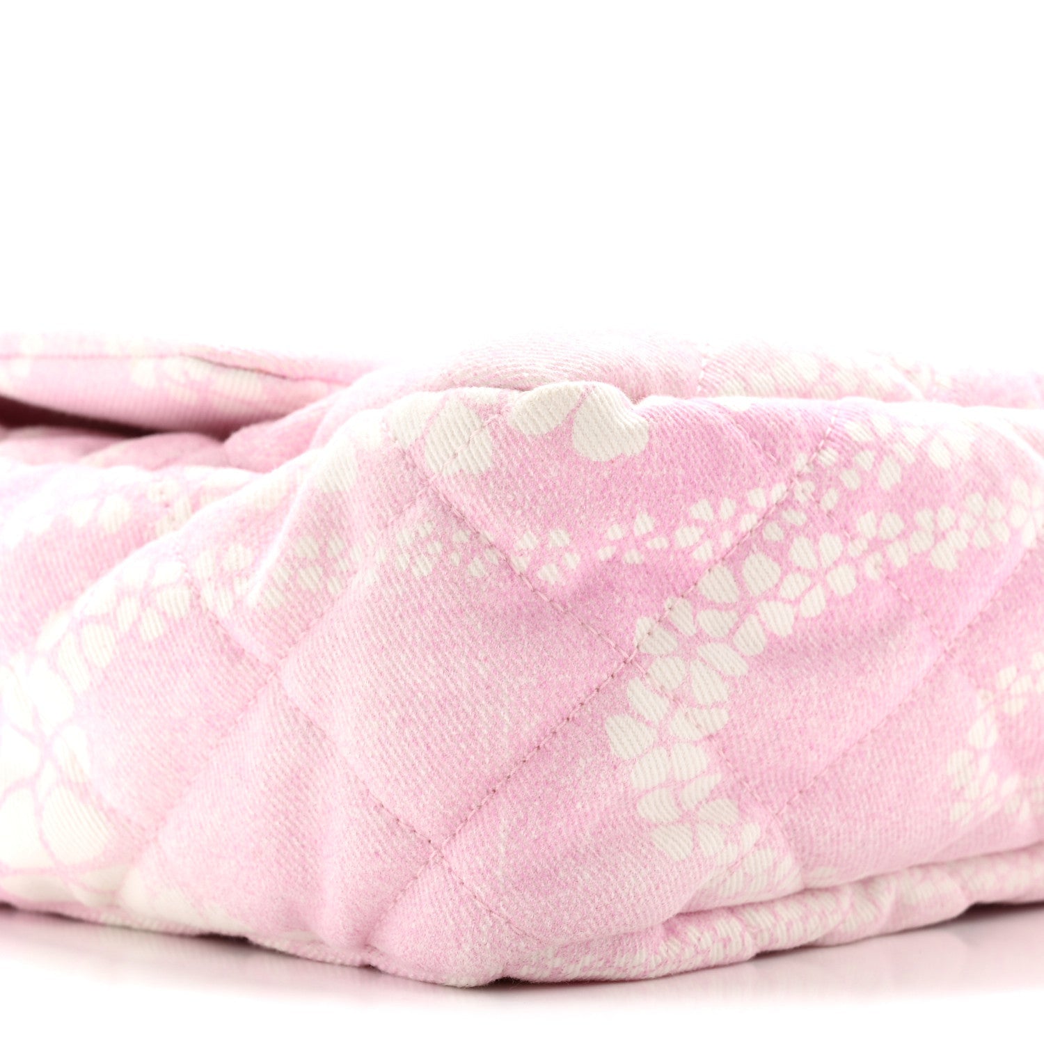 Printed Denim Quilted Medium Single Flap Bag Pink White Pink White