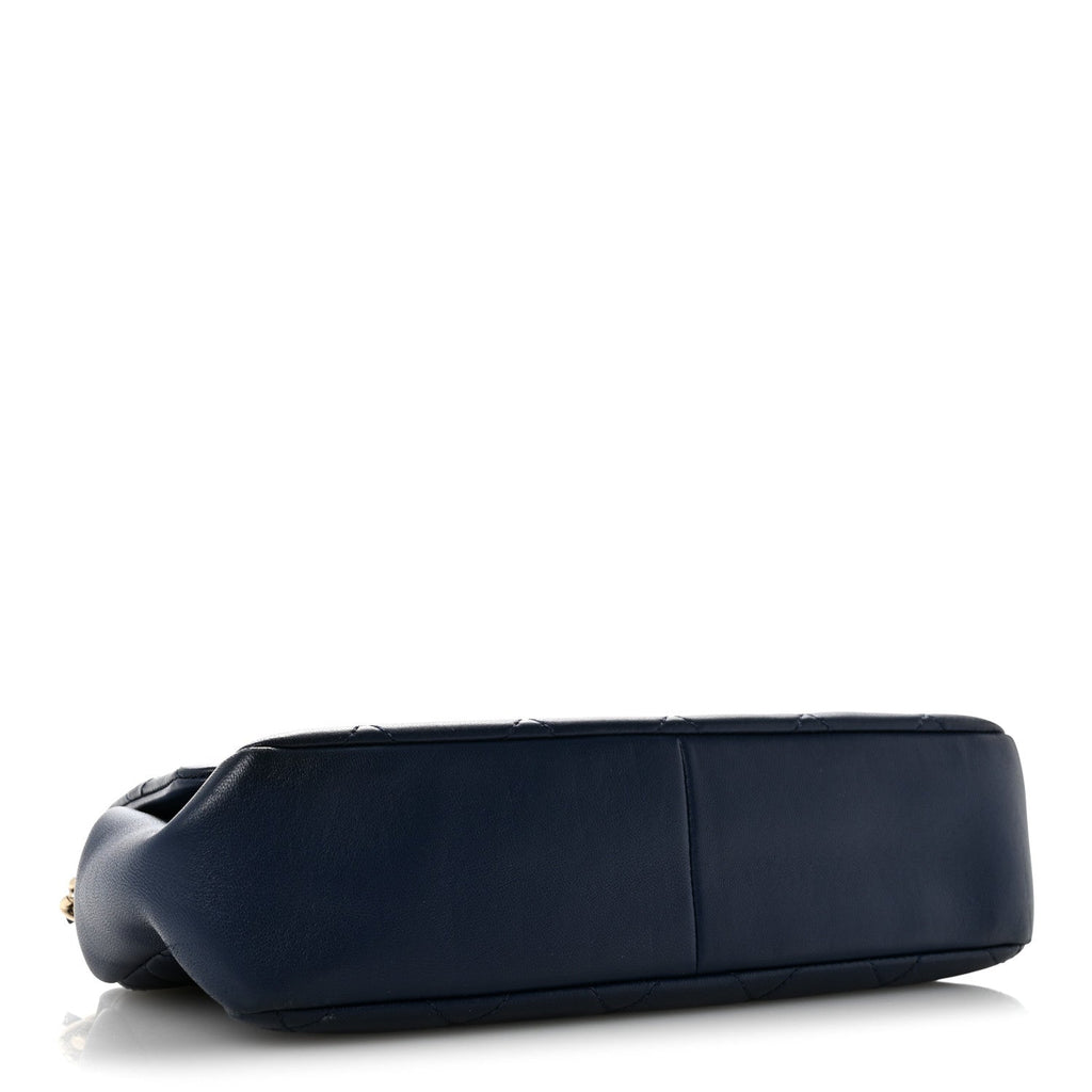 Lambskin Quilted Resin Bi-Color Chain Flap Bag Navy