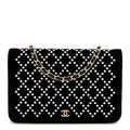 Velvet Pearl Diamond Embellished Wallet On Chain WOC Black