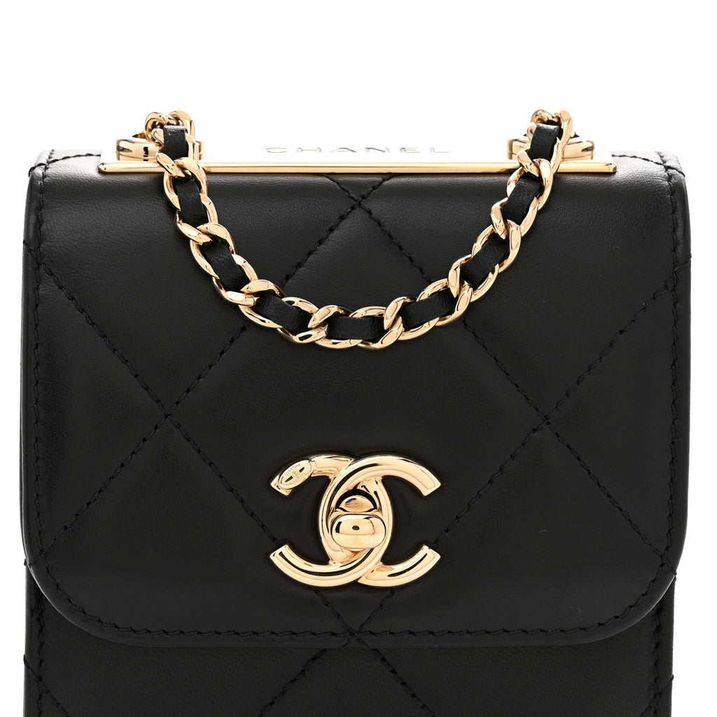 Lambskin Quilted Mini Trendy CC Chain Wallet Black