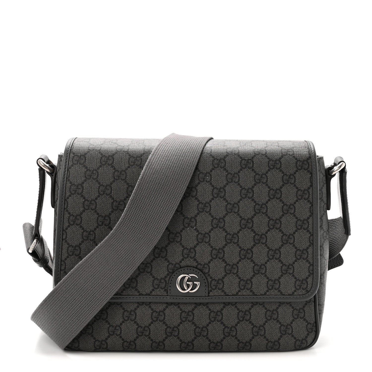 Tender GG Supreme Monogram Textured Dollar Calfskin Ophidia Messenger Bag Grey Black Graphite Grey