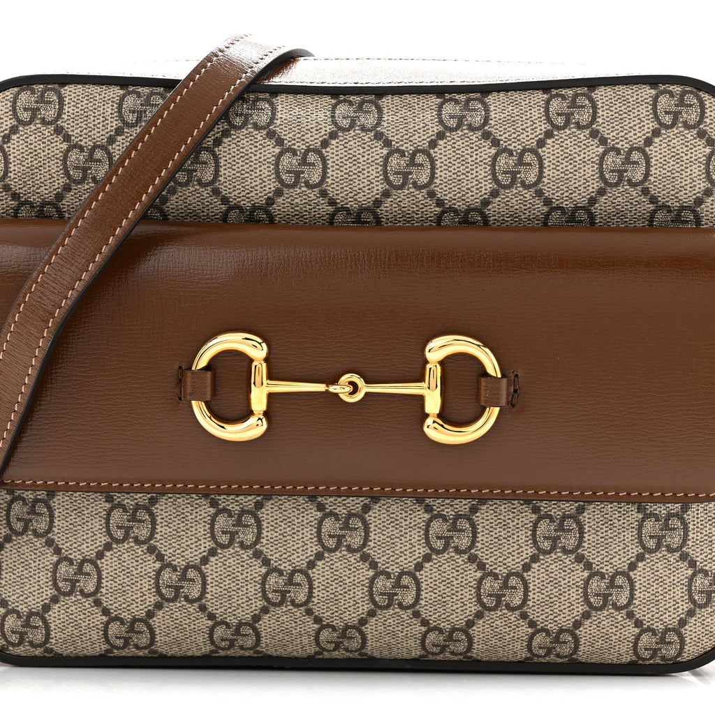 GG Supreme Monogram Small Horsebit 1955 Shoulder Bag Beige Brown Sugar
