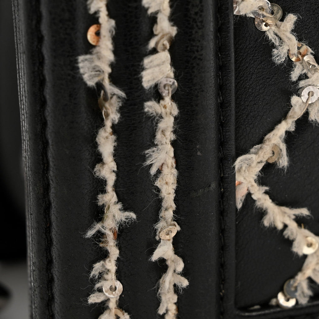 Calfskin Tweed Sequin Stitched Medium Boy Flap Black White