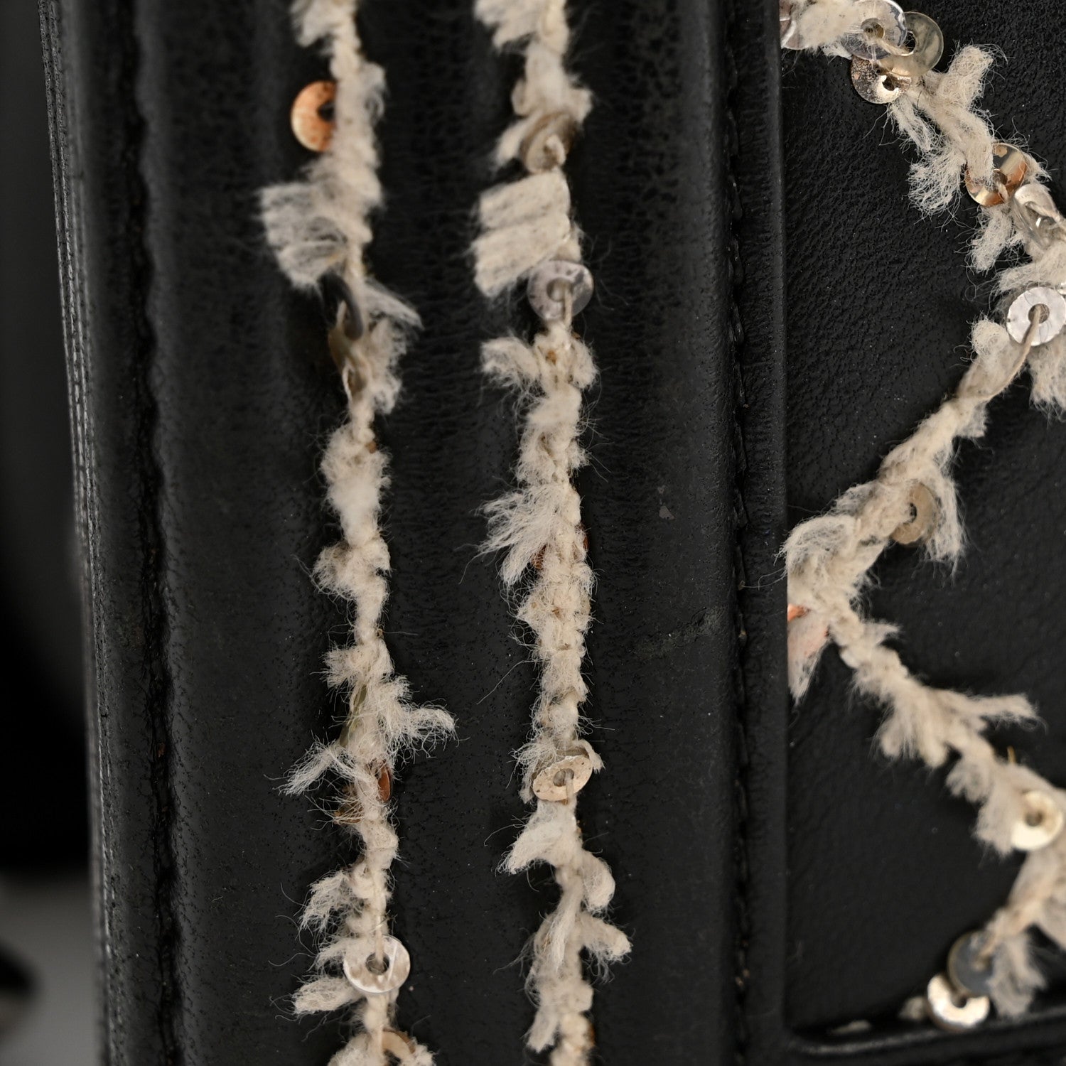 Calfskin Tweed Sequin Stitched Medium Boy Flap Black White