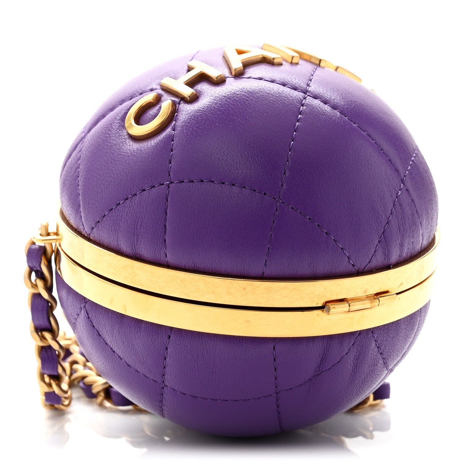 Lambskin CC Minaudiere Sphere Chain Clutch Purple