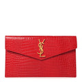 Calfskin Crocodile Embossed Uptown Monogram Pouch Rouge Eros