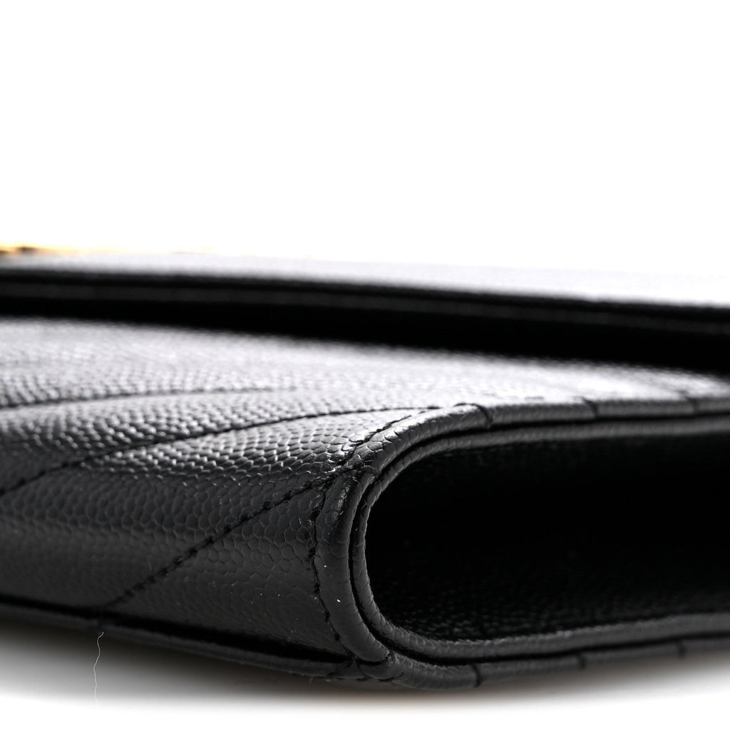 Grain De Poudre Matelasse Chevron Monogram Envelope Clutch Black