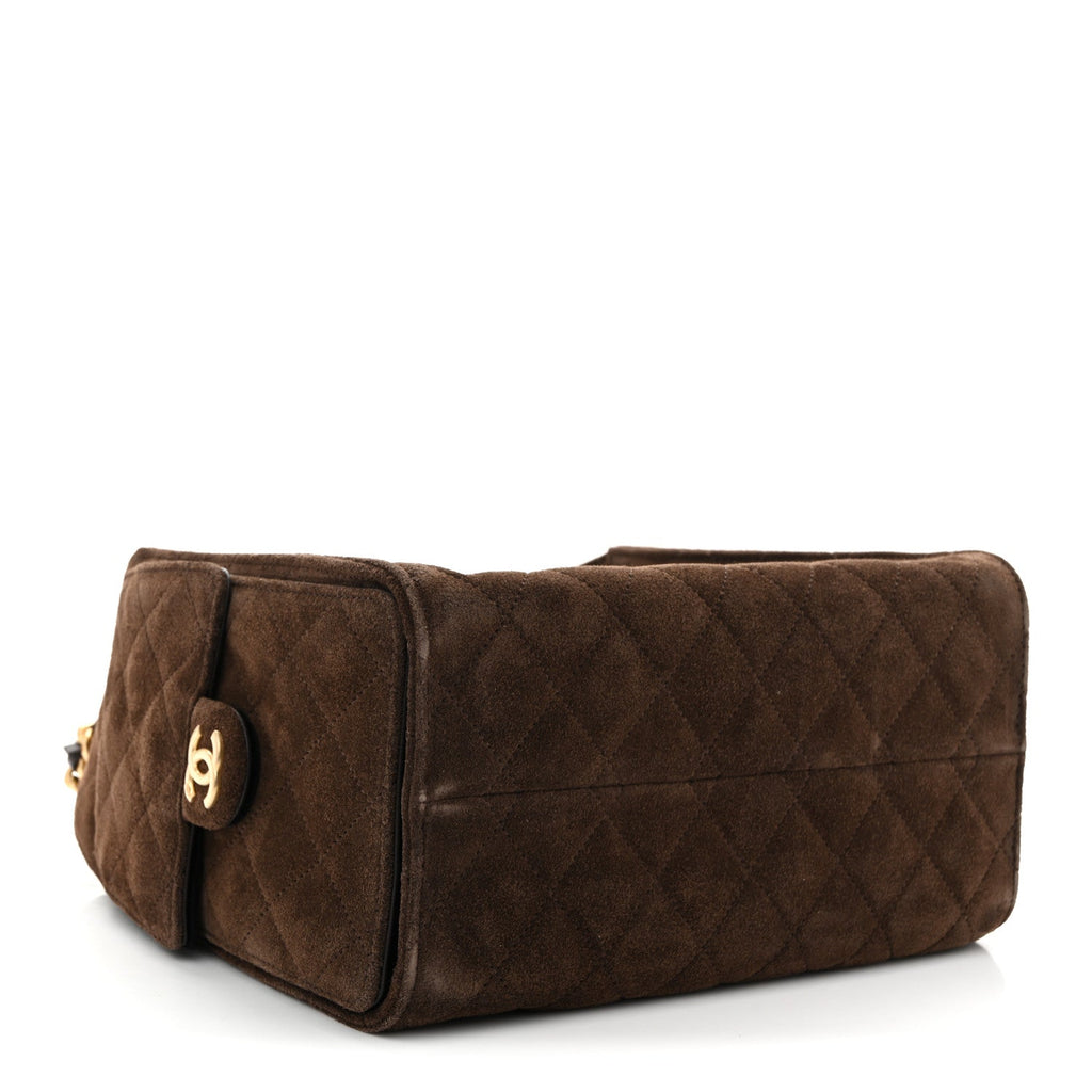 Suede Quilted Small Chanel 25 Handbag Dark Brown