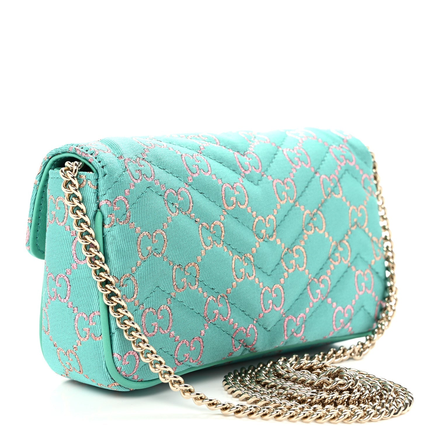 Jacquard Super Mini GG Marmont Shoulder Bag Green