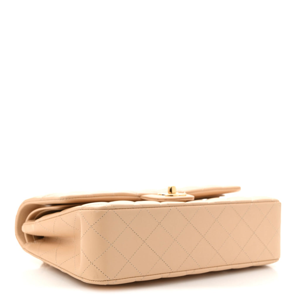 Lambskin Quilted Medium Double Flap Beige