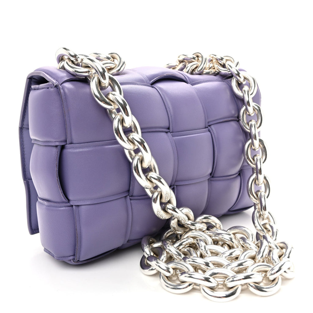 Lambskin Maxi Intreccio Padded Chain Cassette Crossbody Bag Lavender