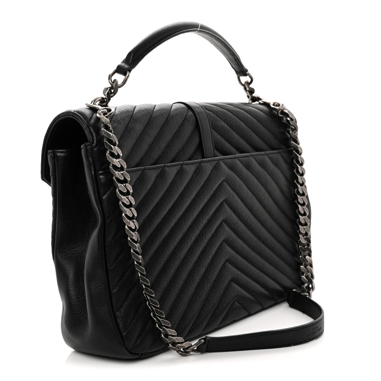 Sheepskin Matelasse Chevron Monogram Large College Satchel Black