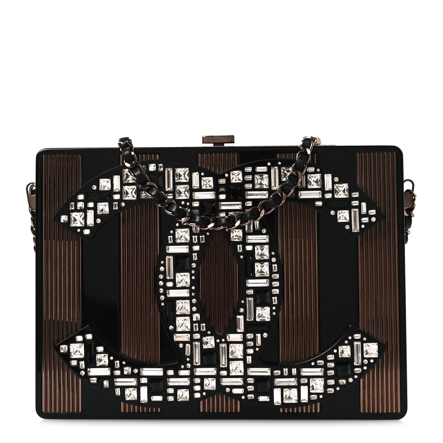 Plexiglass Crystal CC Minaudiere Clutch Black Copper