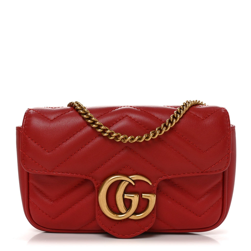 Calfskin Matelasse Super Mini GG Marmont Shoulder Bag Hibiscus Red