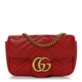 Calfskin Matelasse Super Mini GG Marmont Shoulder Bag Hibiscus Red