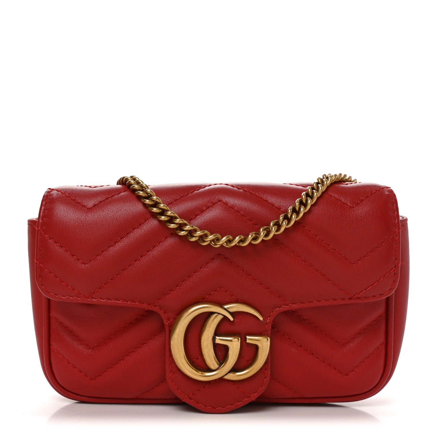 Calfskin Matelasse Super Mini GG Marmont Shoulder Bag Hibiscus Red