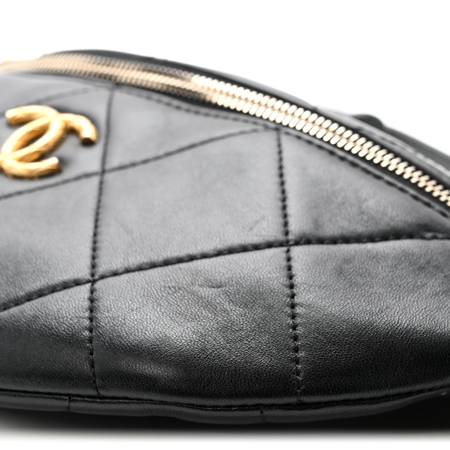 Lambskin Quilted Logo Letter Waist Bag Black