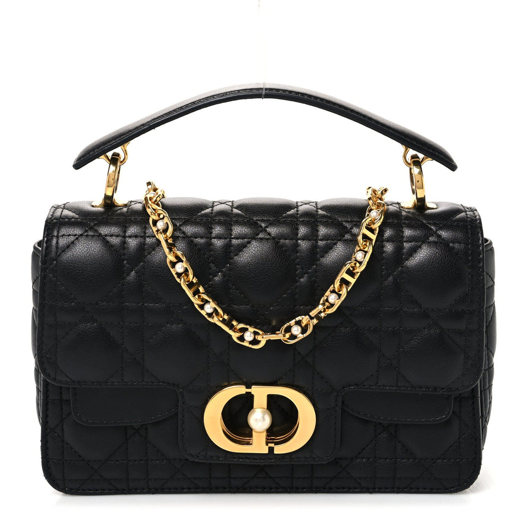 Calfskin Cannage Small Dior Jolie Top Handle Black