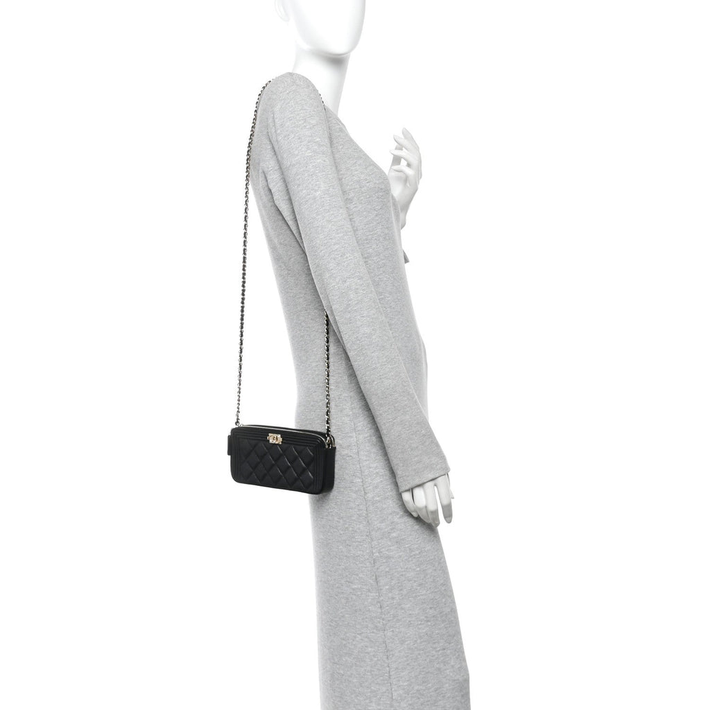 Caviar Quilted Small Boy Clutch With Chain Black